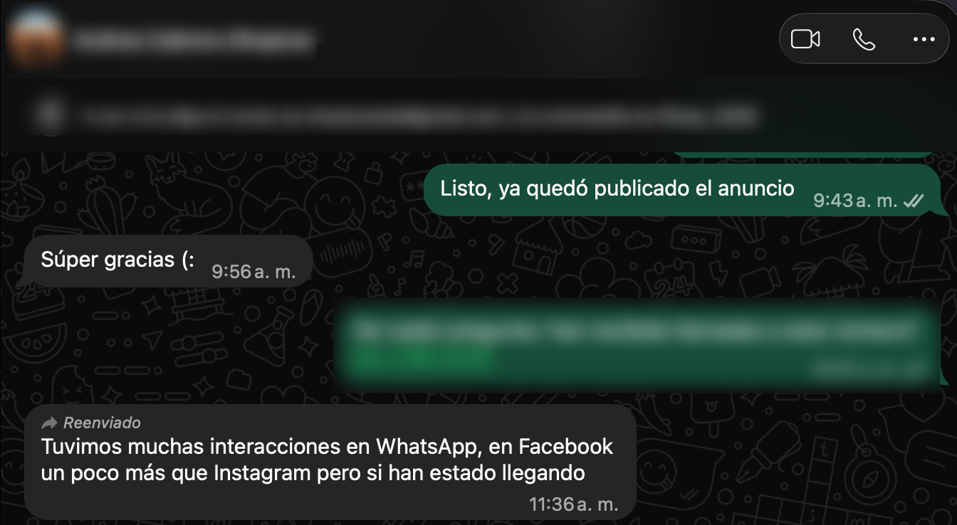 Mensaje de WhatsApp de un cliente satisfecho 4