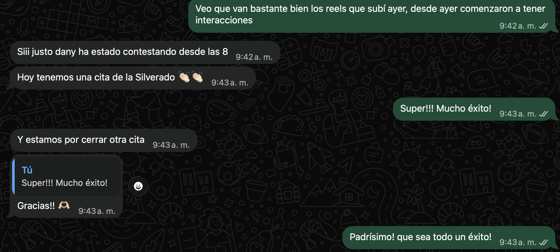 Mensaje de WhatsApp de un cliente satisfecho 1