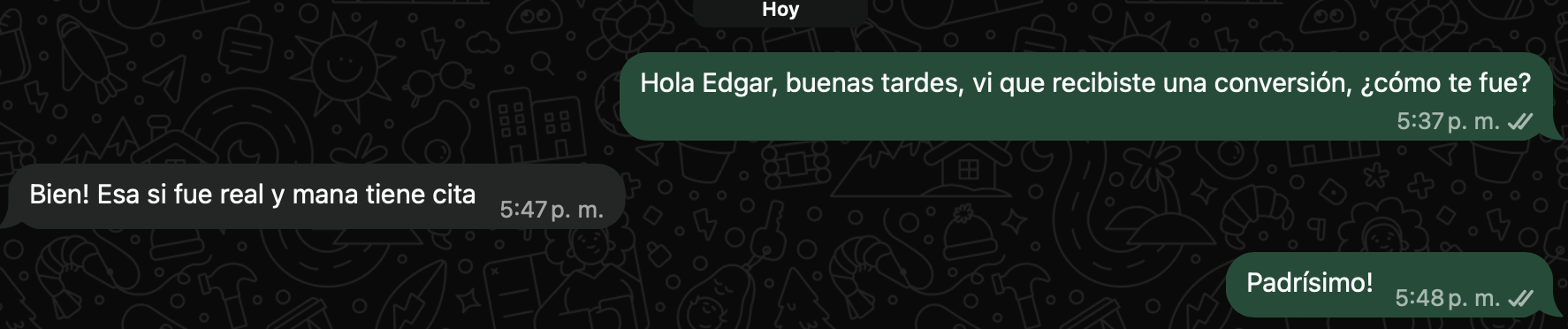 Mensaje de WhatsApp de un cliente satisfecho 4